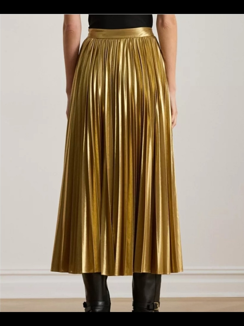 Ralph Lauren Metallic Gold Pleated Maxi Skirt - Picture 2 of 9